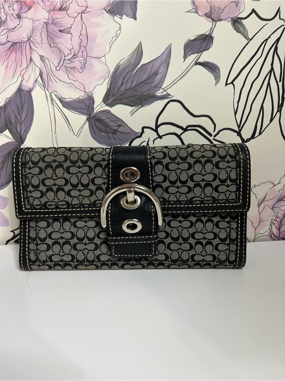 Coach Vintage Y2K Soho Signature Black Mini C Trifold Long Wallet